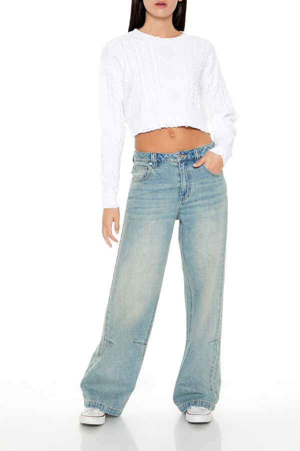 Forever21 Cropped Cable Knit Sweater WHITE