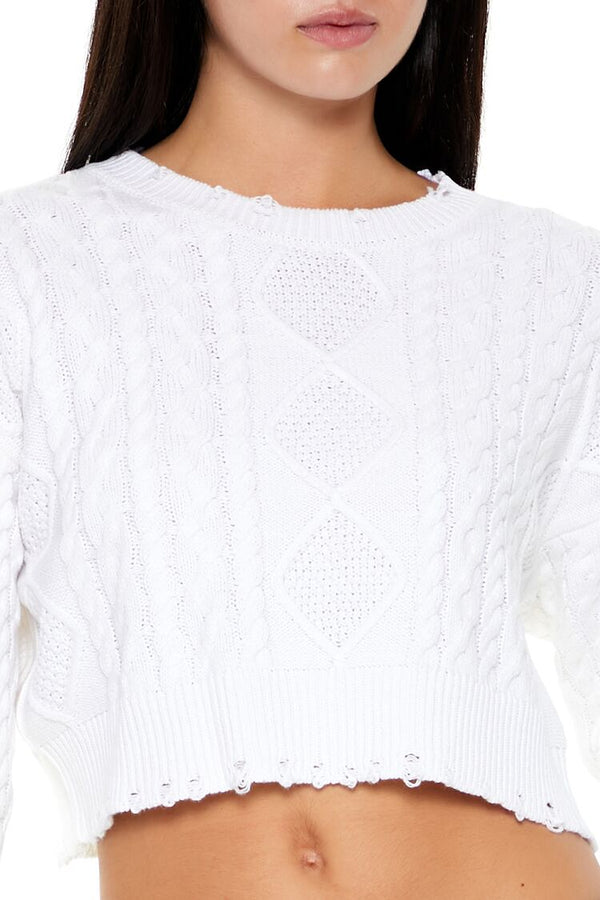 Forever21 Cropped Cable Knit Sweater WHITE