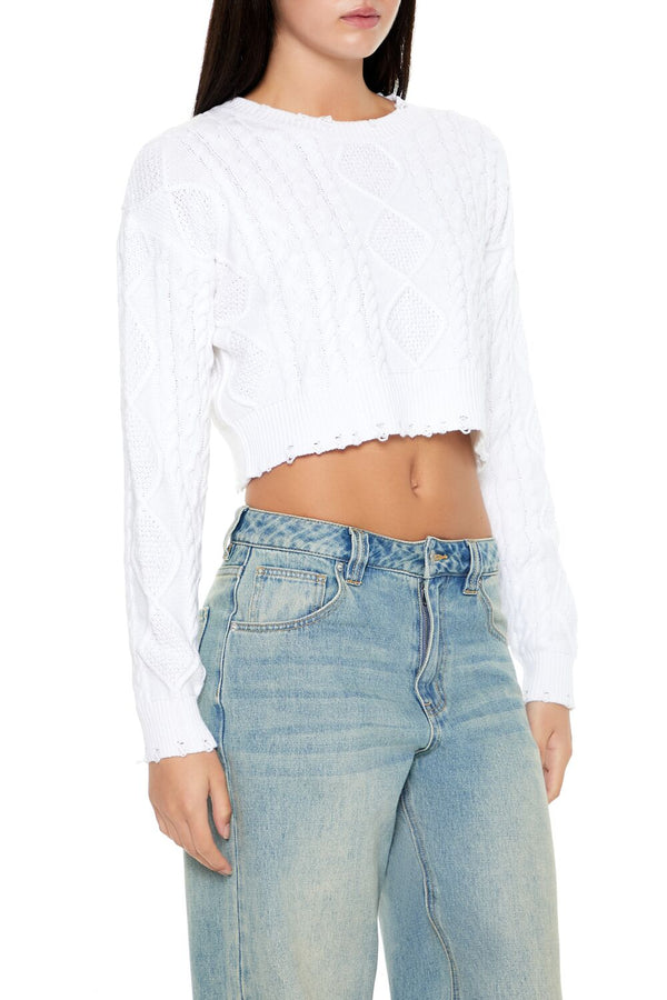 Forever21 Cropped Cable Knit Sweater WHITE