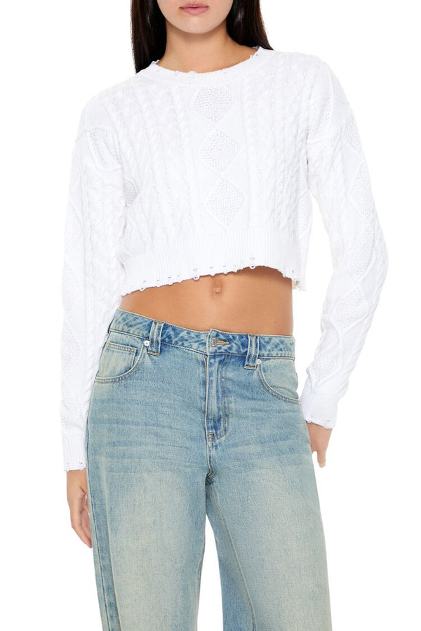 Forever21 Cropped Cable Knit Sweater WHITE