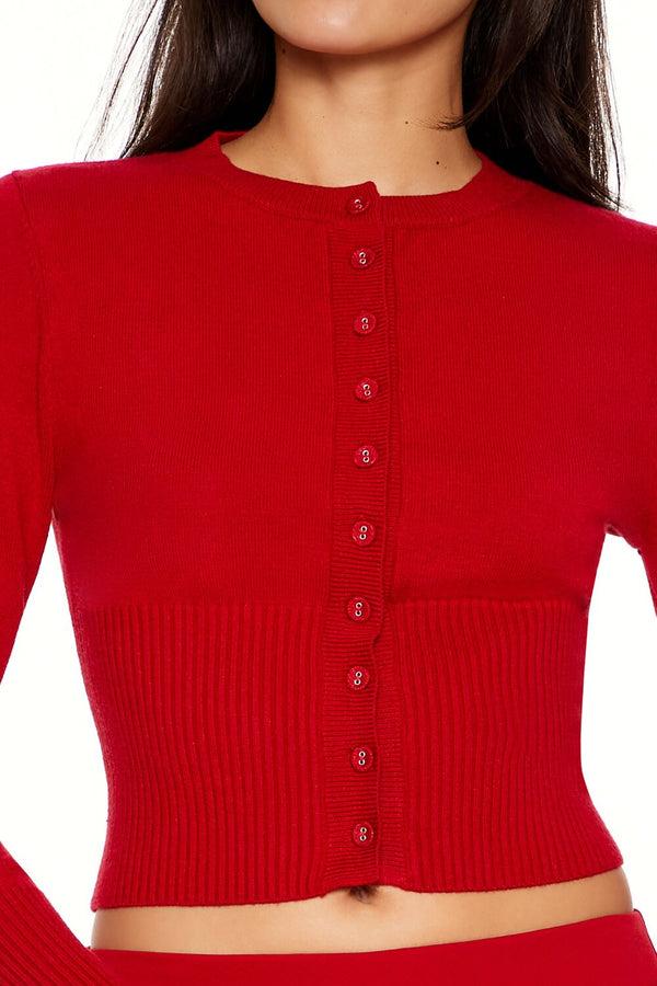 Forever21 Cropped Cardigan Sweater DARK RED