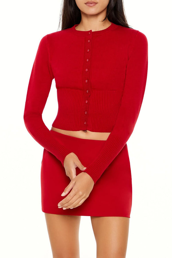 Forever21 Cropped Cardigan Sweater DARK RED