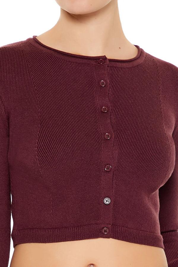 Forever21 Cropped Cardigan Sweater MERLOT