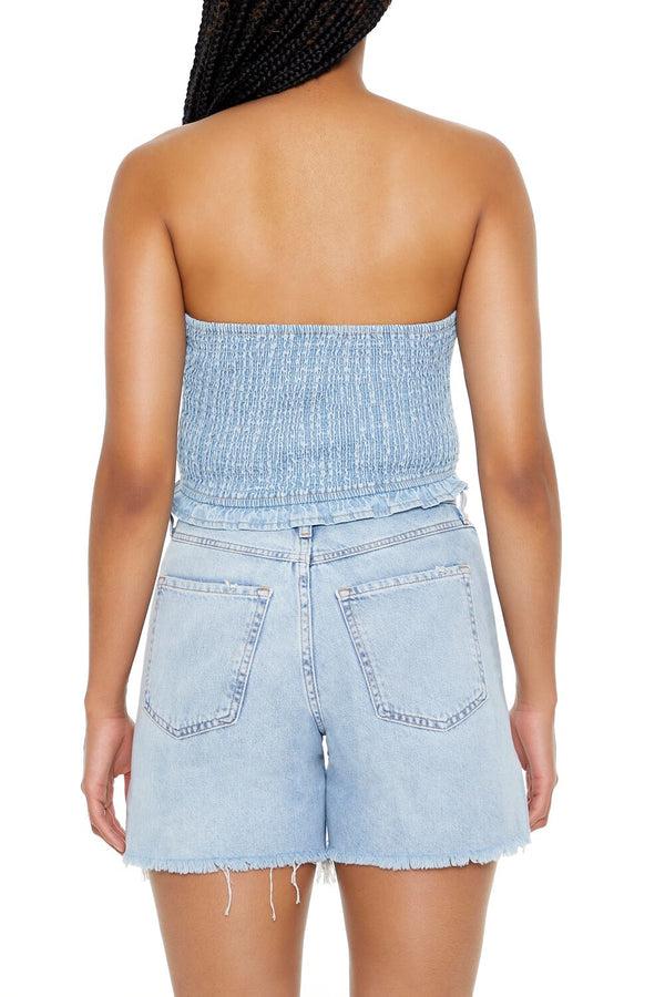 Forever21 Cropped Chambray Tube Top LIGHT DENIM