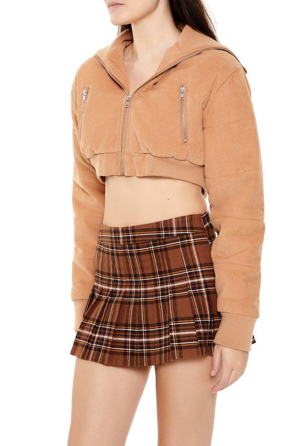 Forever21 Cropped Corduroy Puffer Jacket CAMEL