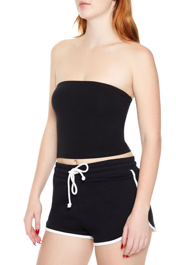 Forever21 Cropped Cotton-Blend Tube Top BLACK