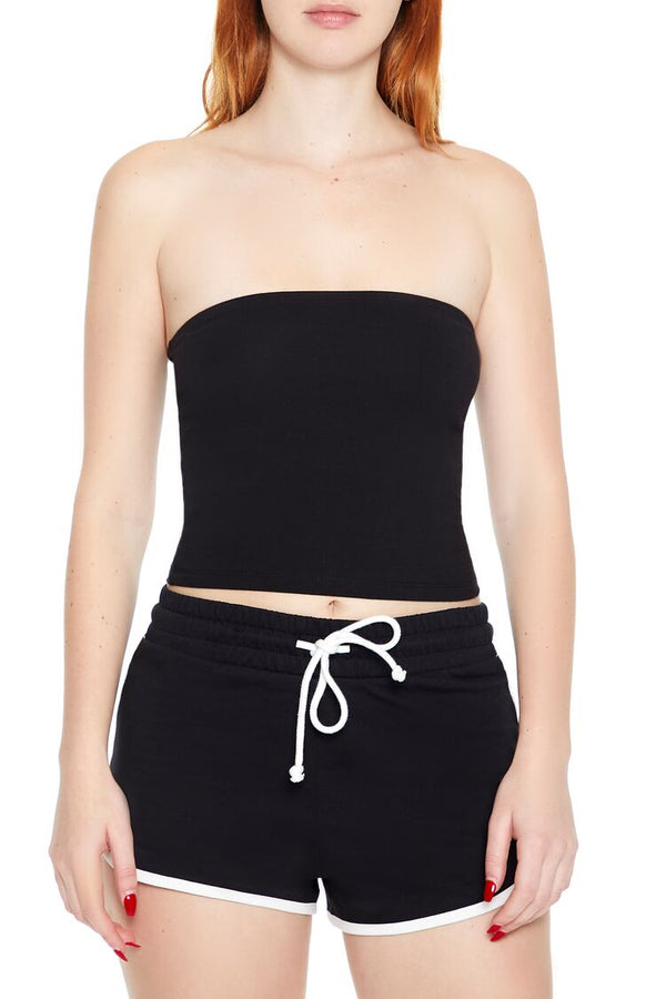 Forever21 Cropped Cotton-Blend Tube Top BLACK