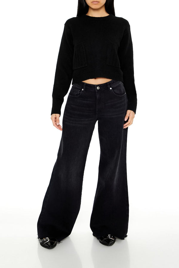 Forever21 Cropped Crew Sweater BLACK
