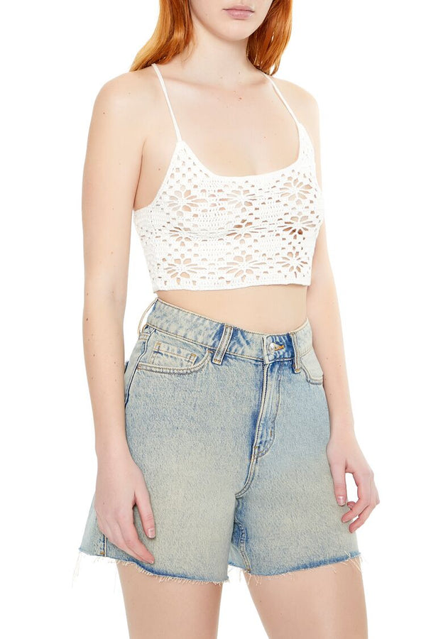 Forever21 Cropped Crochet Flower Cami WHITE