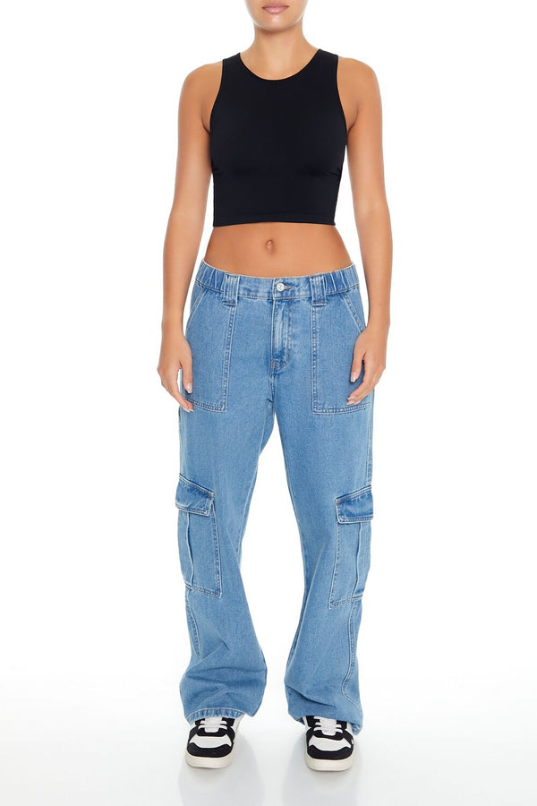 Forever21 Cropped Cutout Tank Top BLACK