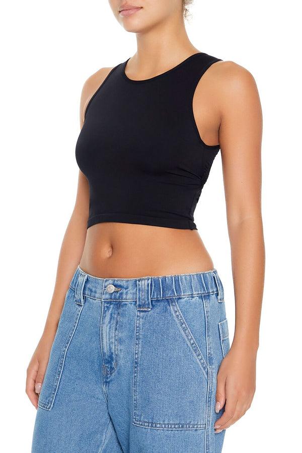 Forever21 Cropped Cutout Tank Top BLACK