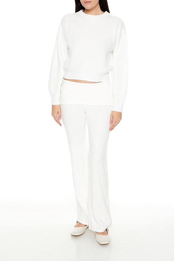 Forever21 Cropped Drop-Sleeve Sweater WHITE