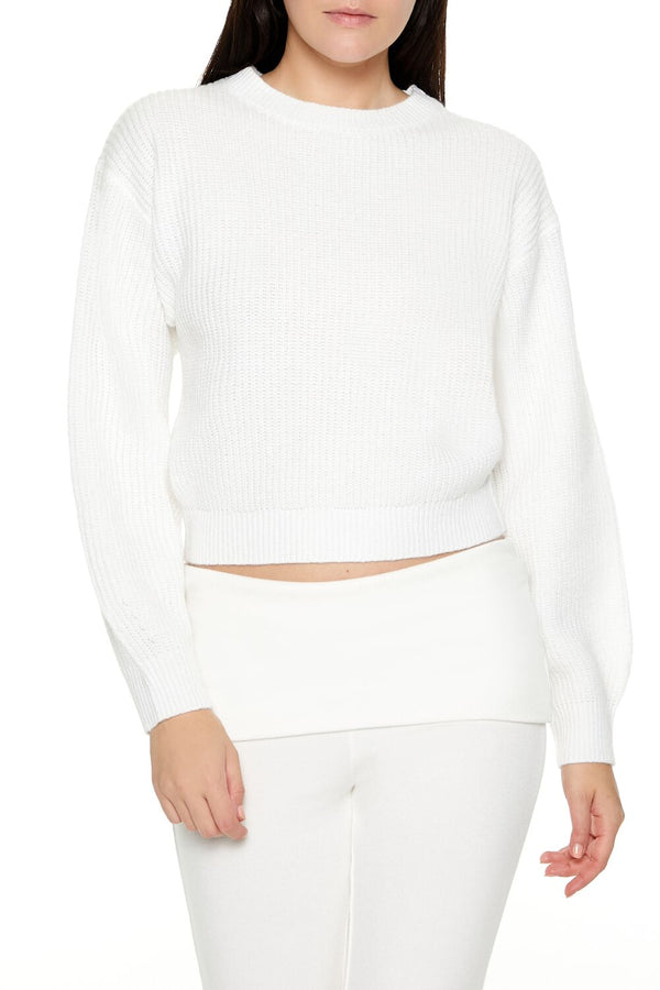 Forever21 Cropped Drop-Sleeve Sweater WHITE