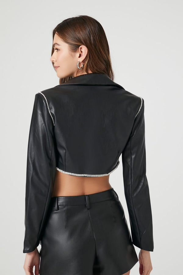 Forever21 Cropped Faux Leather Jacket BLACK
