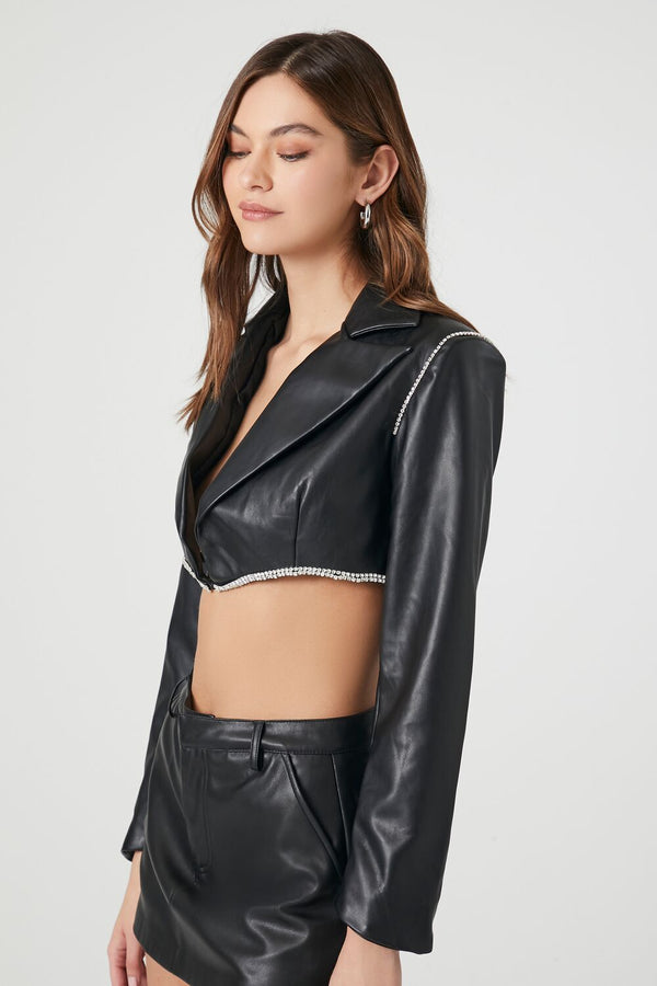 Forever21 Cropped Faux Leather Jacket BLACK