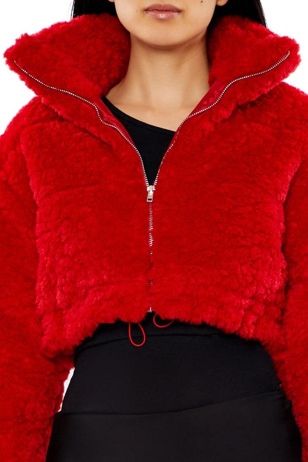 Forever21 Cropped Faux Shearling Jacket DARK RED