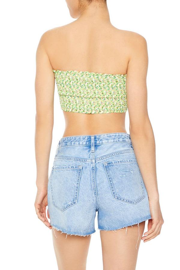 Forever21 Cropped Floral Print Tube Top LIME/MULTI