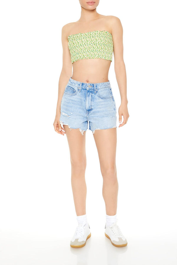 Forever21 Cropped Floral Print Tube Top LIME/MULTI