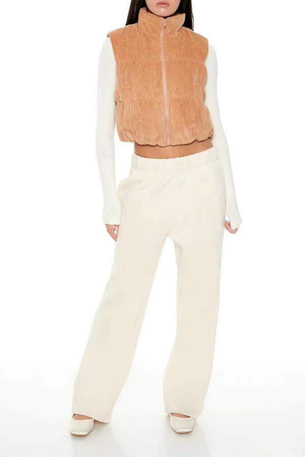 Forever21 Cropped Funnel Neck Corduroy Vest CAMEL