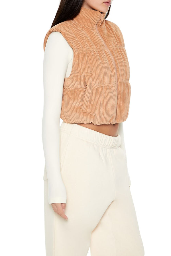 Forever21 Cropped Funnel Neck Corduroy Vest CAMEL