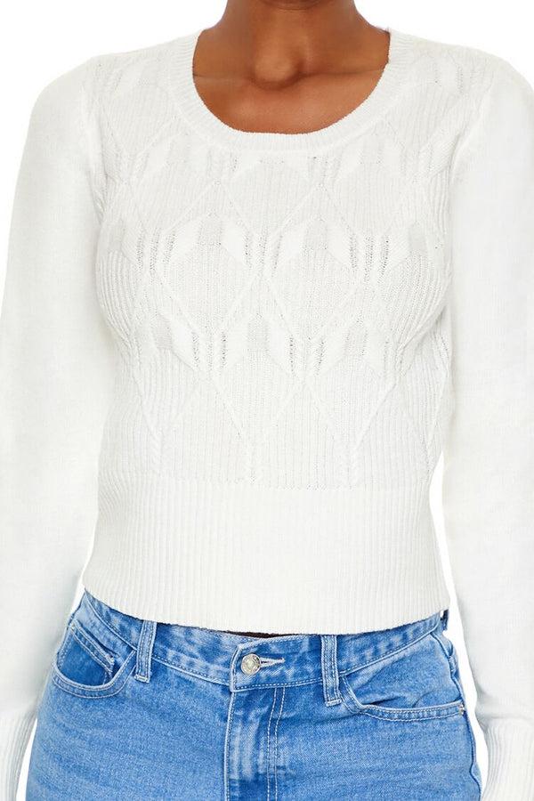 Forever21 Cropped Lattice Sweater WHITE