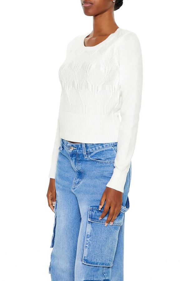 Forever21 Cropped Lattice Sweater WHITE