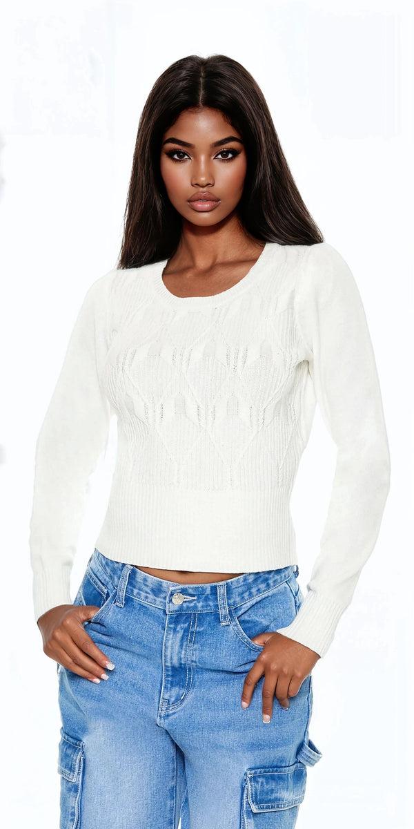 Forever21 Cropped Lattice Sweater WHITE