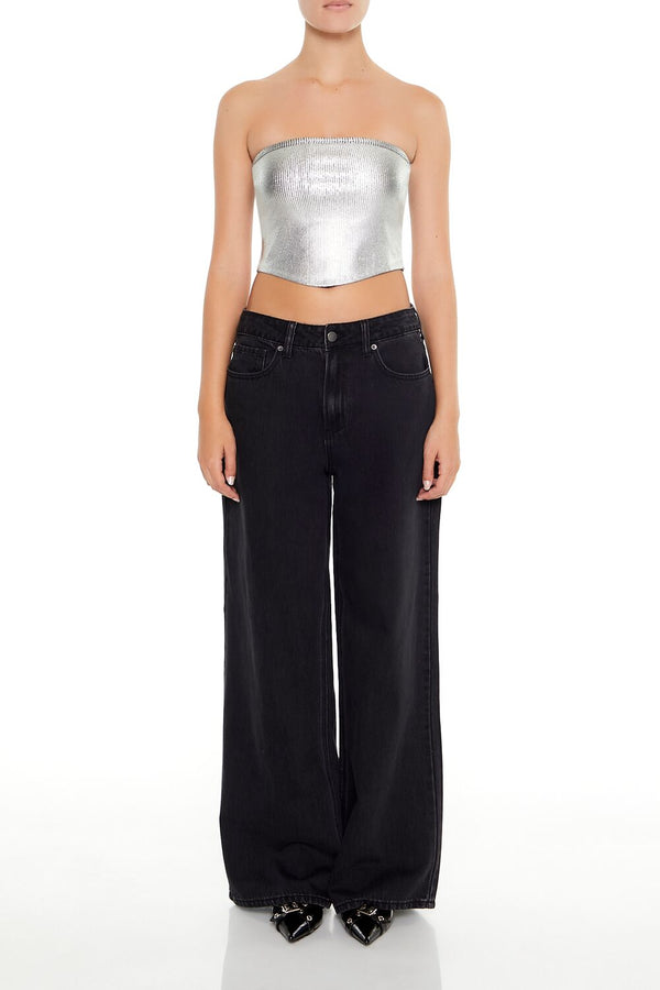 Forever21 Cropped Metallic Tube Top SILVER
