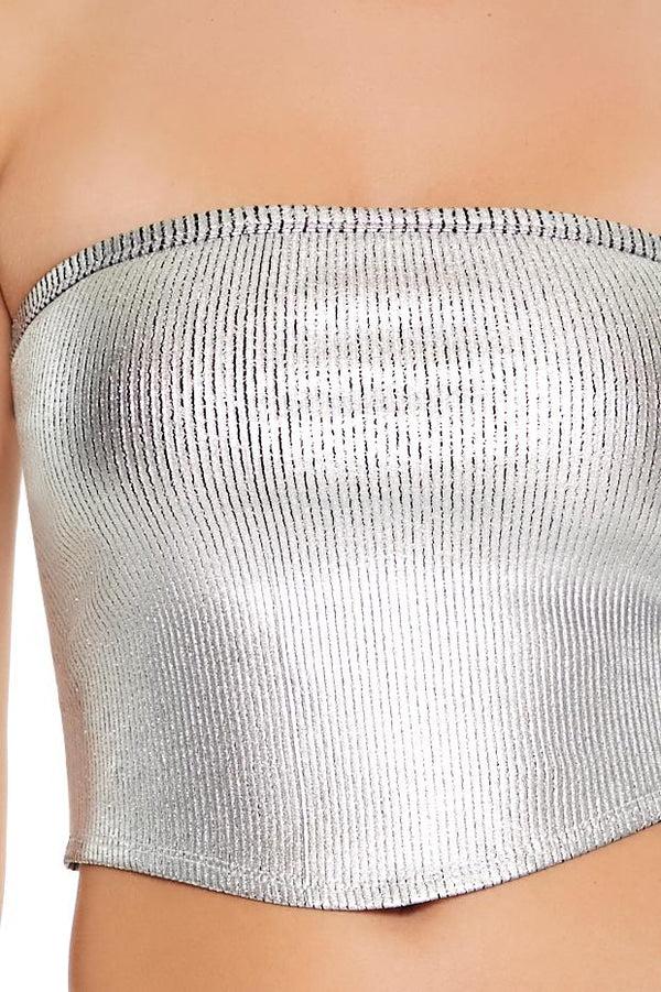 Forever21 Cropped Metallic Tube Top SILVER