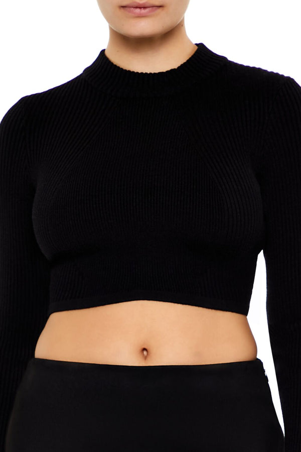 Forever21 Cropped Mock Neck Sweater BLACK