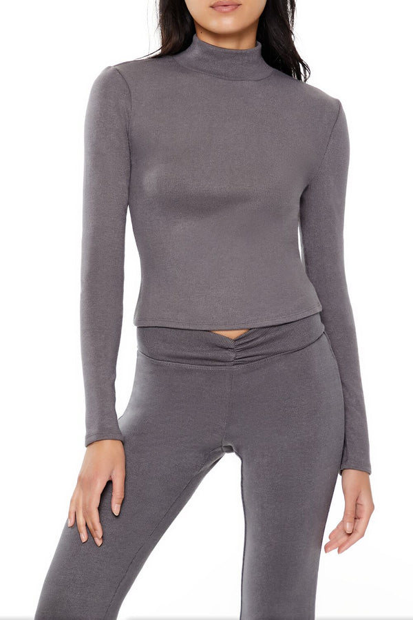 Forever21 Cropped Mock Neck Top GREY