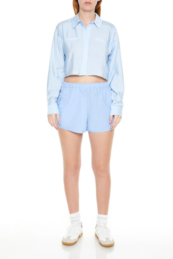 Forever21 Cropped Pinstripe Shirt BLUE/MULTI