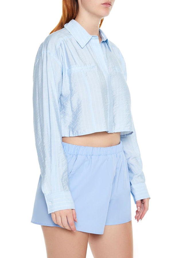 Forever21 Cropped Pinstripe Shirt BLUE/MULTI