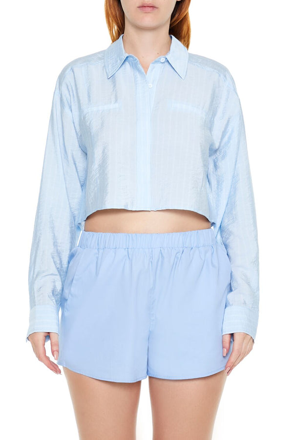 Forever21 Cropped Pinstripe Shirt BLUE/MULTI