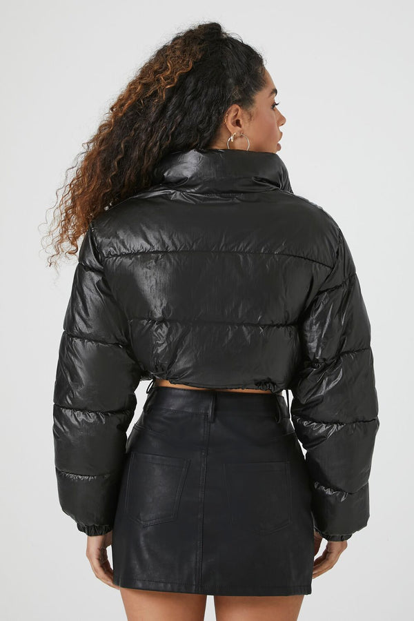 Forever21 Cropped Puffer Jacket BLACK