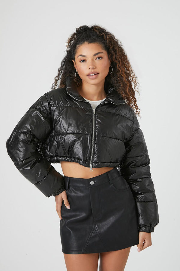 Forever21 Cropped Puffer Jacket BLACK