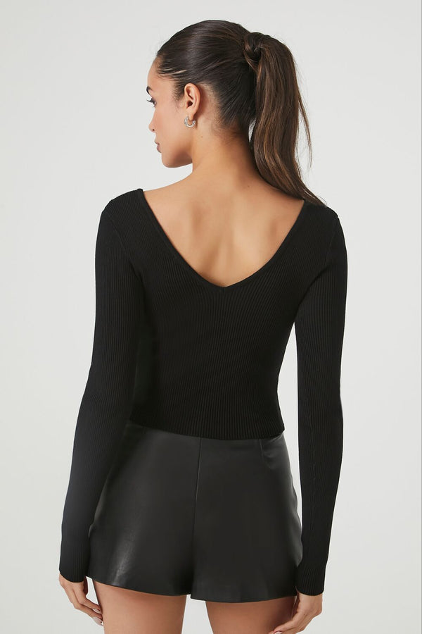 Forever21 Cropped Rib-Knit Sweater BLACK