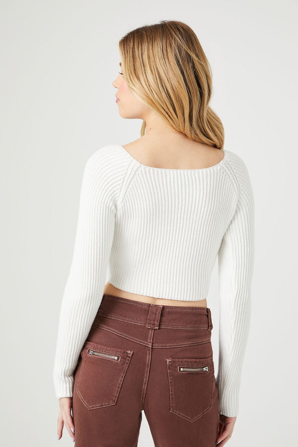 Forever21 Cropped Rib-Knit Sweater WHITE