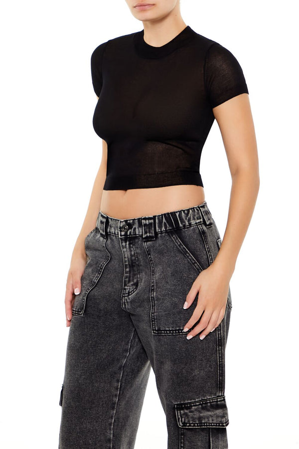 Forever21 Cropped Sweater-Knit Tee BLACK