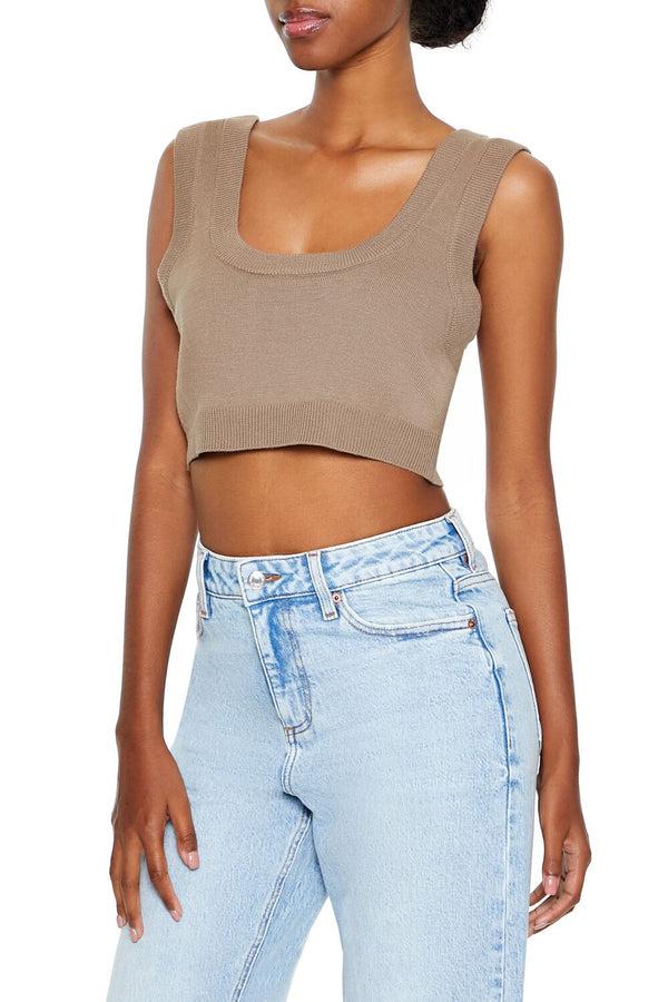 Forever21 Cropped Sweater Vest ASH BROWN