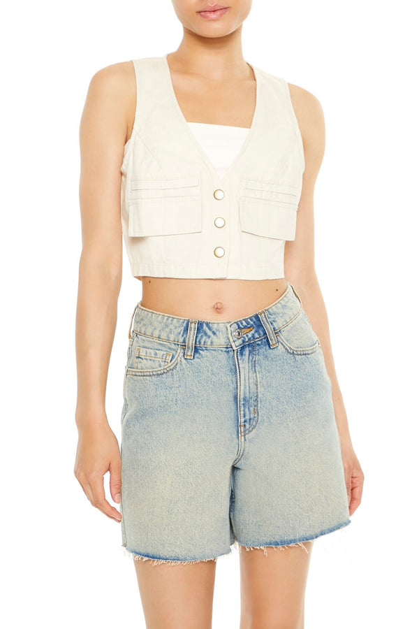 Forever21 Cropped Twill Cargo Vest CREAM