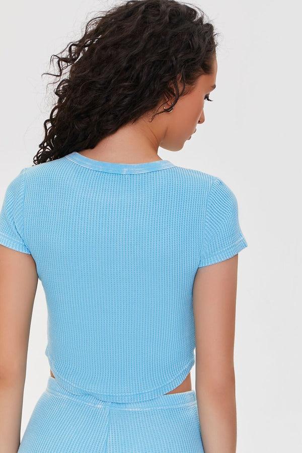 Forever21 Cropped Waffle Knit Tee BLUE