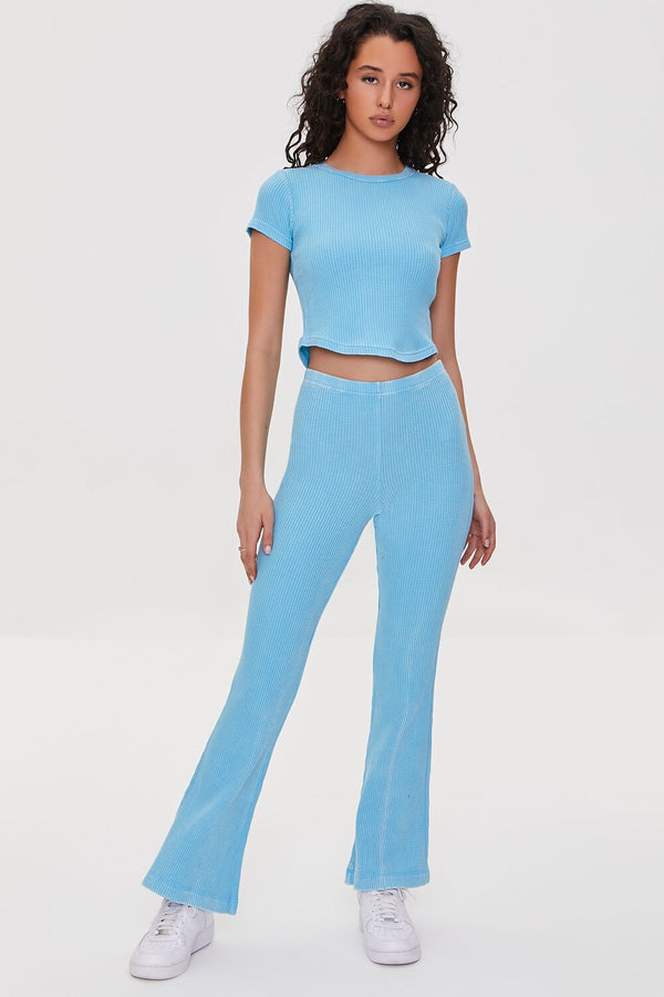 Forever21 Cropped Waffle Knit Tee BLUE