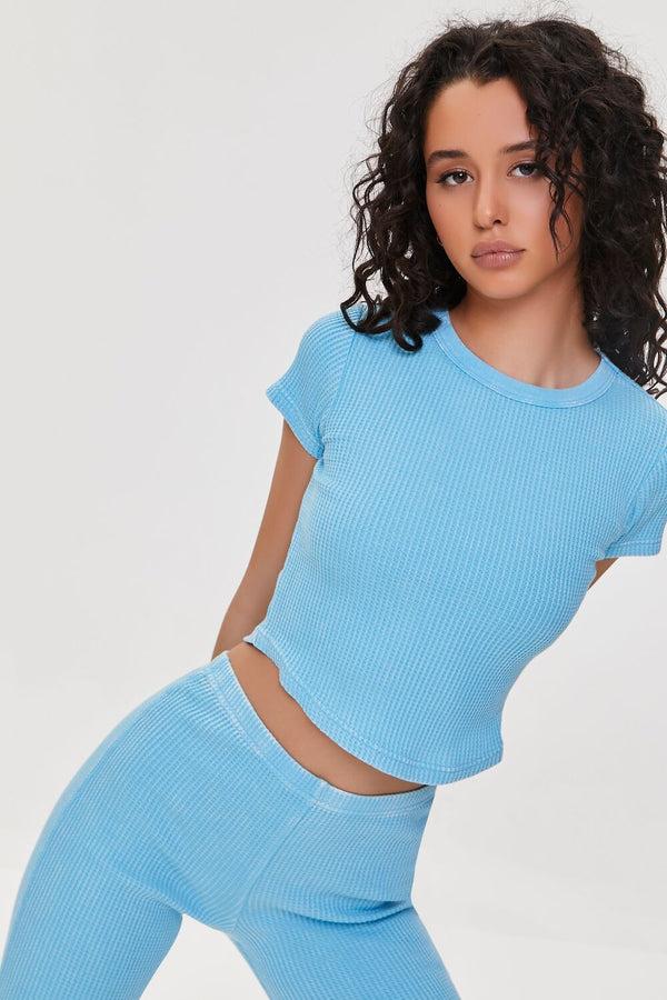 Forever21 Cropped Waffle Knit Tee BLUE