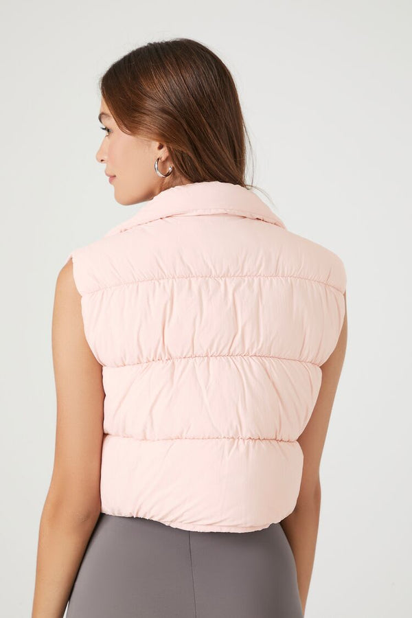 Forever21 Cropped Zip-Up Puffer Vest PINK ICING