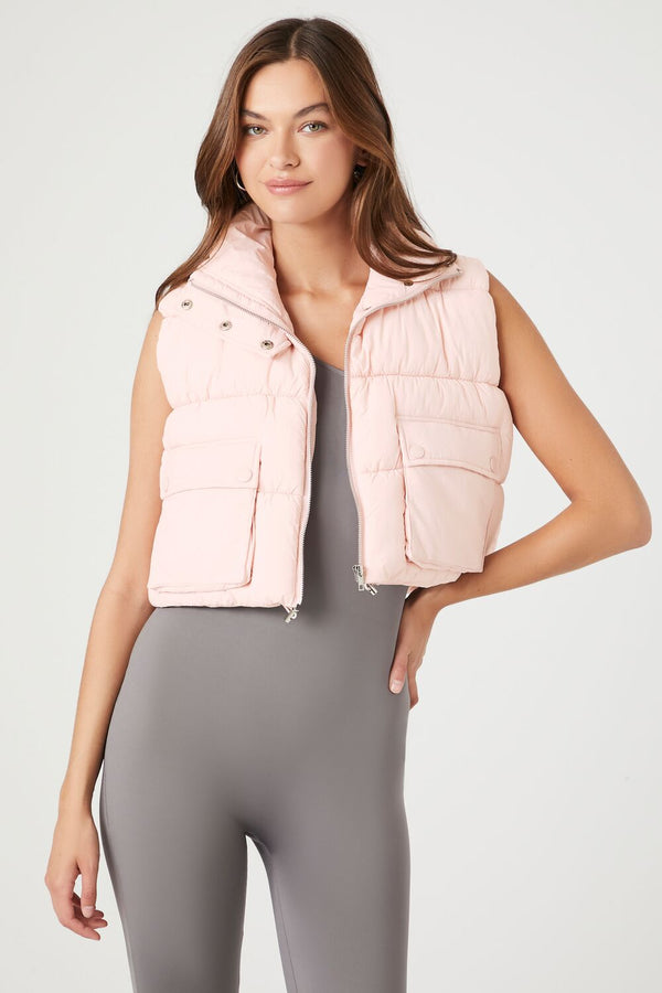 Forever21 Cropped Zip-Up Puffer Vest PINK ICING