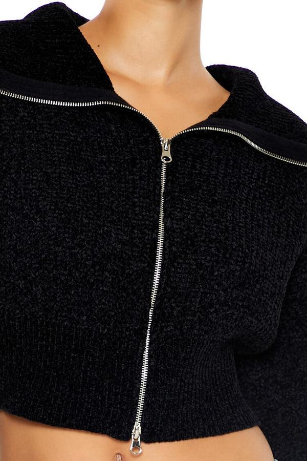 Forever21 Cropped Zip-Up Sweater BLACK