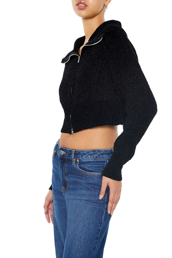 Forever21 Cropped Zip-Up Sweater BLACK