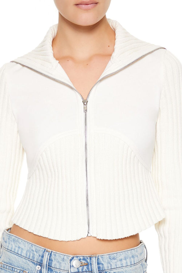 Forever21 Cropped Zip-Up Sweater CREAM