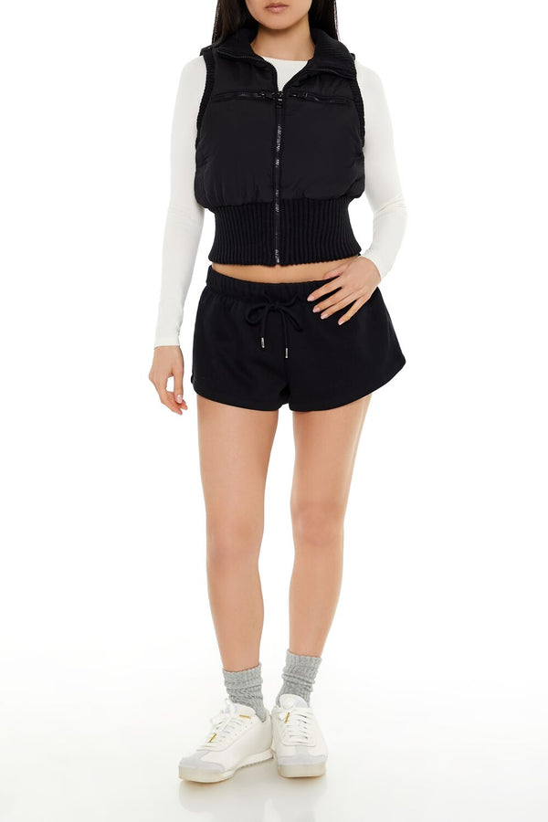 Forever21 Cropped Zip-Up Vest BLACK